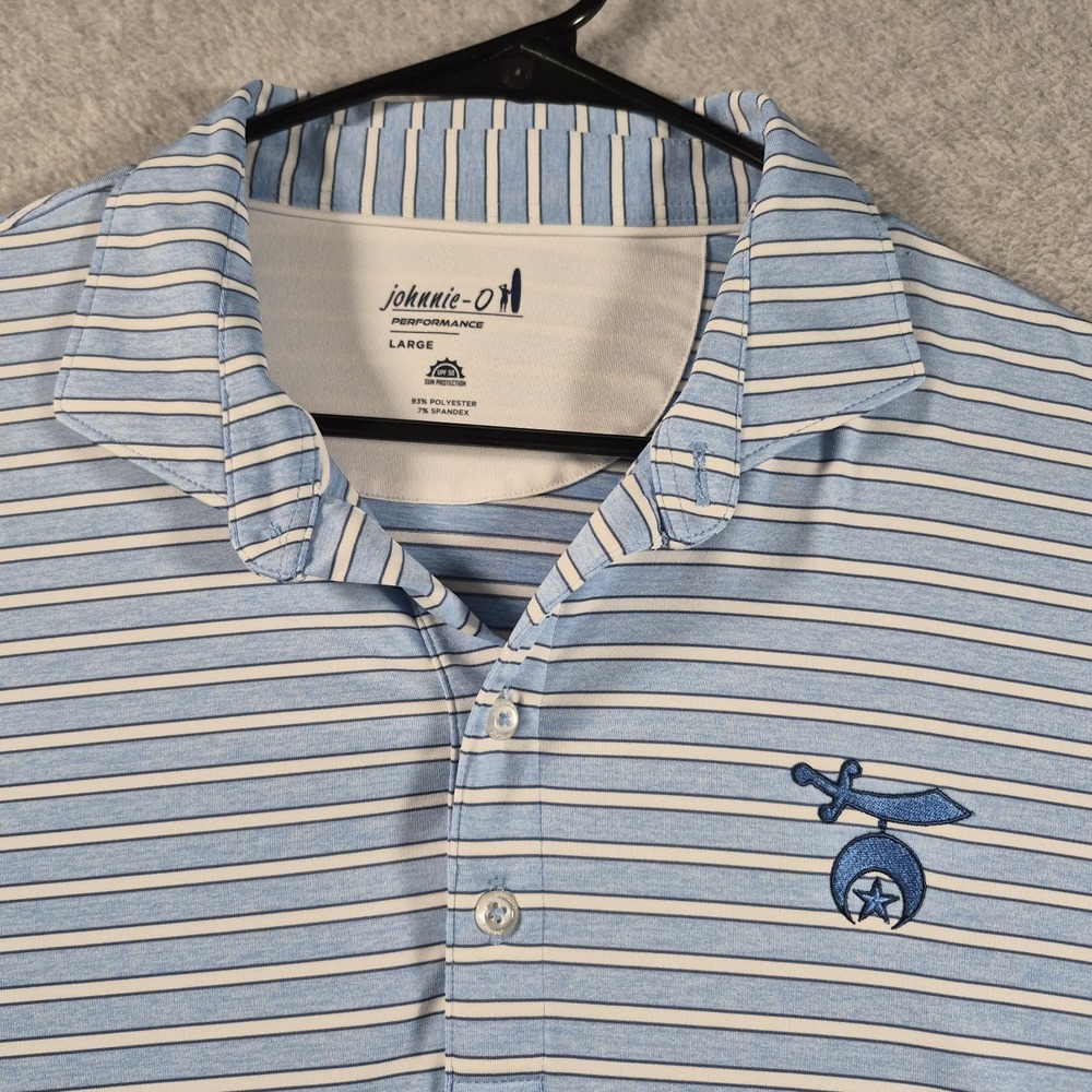 Johnnie-O Men's Large Striped Performance Polo Shirt Blue White Stretch